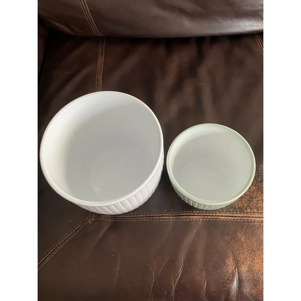 Made in Germany Ceramic Planters Set of 2 Ribbed White Green Pottery Pots